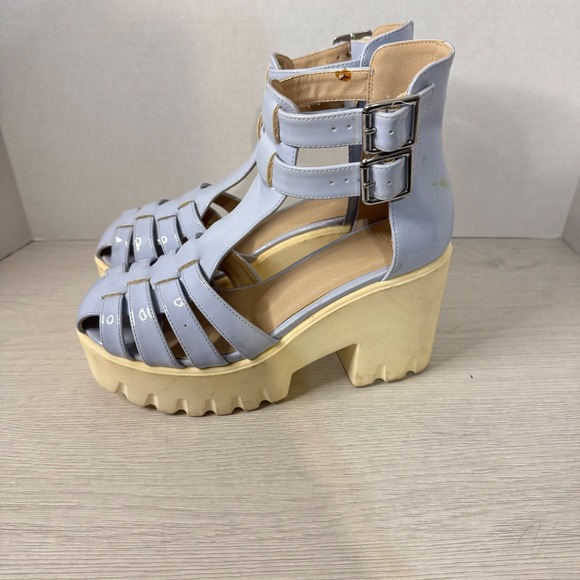 ASOS Light Blue‎ Platform Chunky Heel Cage Gladiator Sandals Size 4 - Picture 3 of 7